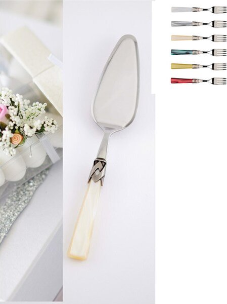 Capri Shiny Cake Server, Polished 18/10 Stainless Steel 2.5 mm Thick, Mother-of-Pearl Acrylic Handle, in Box