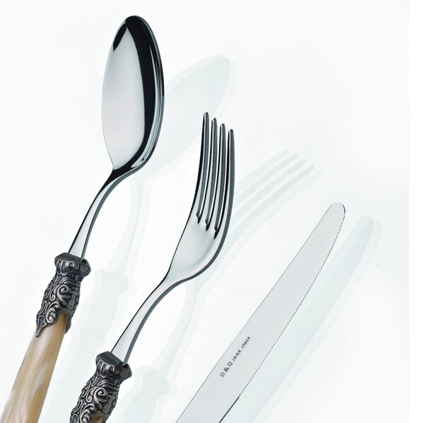 Colourful Cutlery Set 4 Pieces 1 Place Setting Versailles Antico in 18/10 Stainless Steel with Mother-of-Pearl Acrylic Handle and Antiqued Collars, Antique Finish