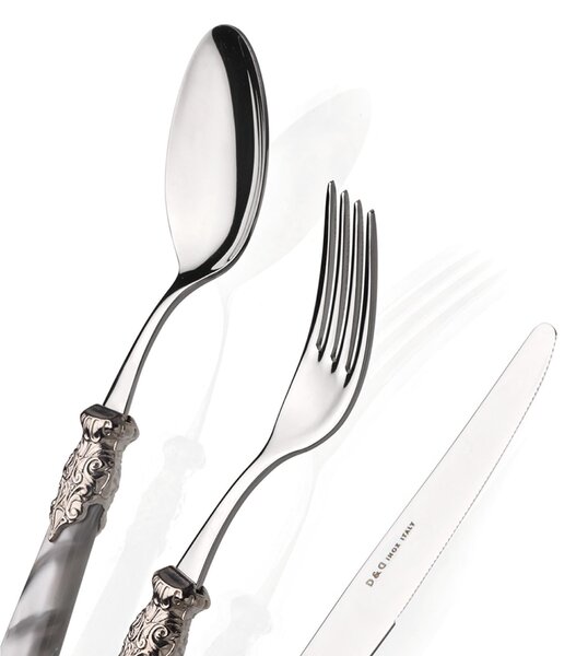 Versailles Polished 4-Piece Cutlery Set, 1 Table Setting with 18/10 Stainless Steel, Mother-of-Pearl Acrylic Handle and Antique Double Ring, Glossy Finish