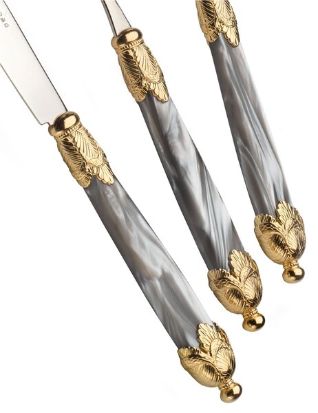 Coloured Cutlery Set 24 Pieces 6 Table Settings Siena in 18/10 Stainless Steel with Pearly Acrylic Handle and Double Golden Ring