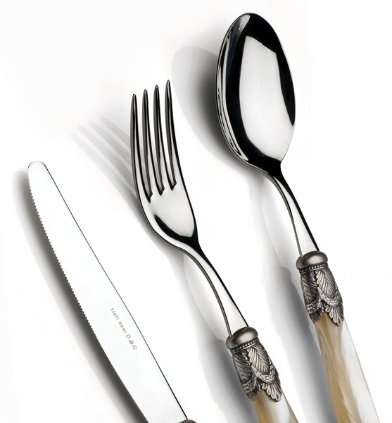 Coloured Cutlery Set 4 Pieces 1 Table Setting Siena Cutlery in 18/10 Stainless Steel with Mother-of-Pearl Acrylic Handle and Antique Double Ring