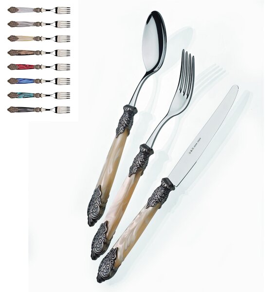 Versailles Antique Coloured Cutlery Set 24 Pieces for 6 Table Settings in 18/10 Stainless Steel with Pearly Acrylic Handle and Double Antiqued Ring