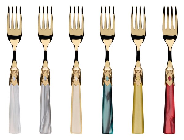 CAPRI Gold Bezel and Gold Cutlery, 6 Place Settings, 24-Piece Cutlery Set in Polished 18/10 Stainless Steel 2.5 mm Thickness, Mother-of-Pearl Acrylic Handle with Shiny Gold Metal Bezel, Dishwasher Safe