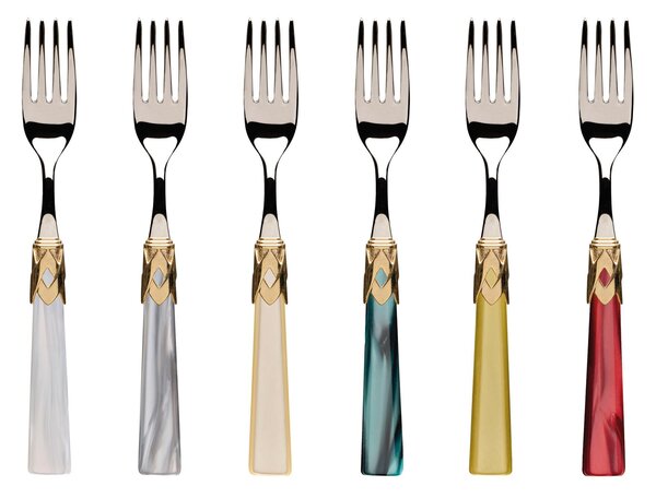 CAPRI Gold and Steel Bezel, 6 Place Settings, 24-Piece Cutlery Set in 18/10 Polished Stainless Steel Thickness 2.5 mm, Mother-of-Pearl Acrylic Handle with Polished Gold Bezel, Dishwasher Safe