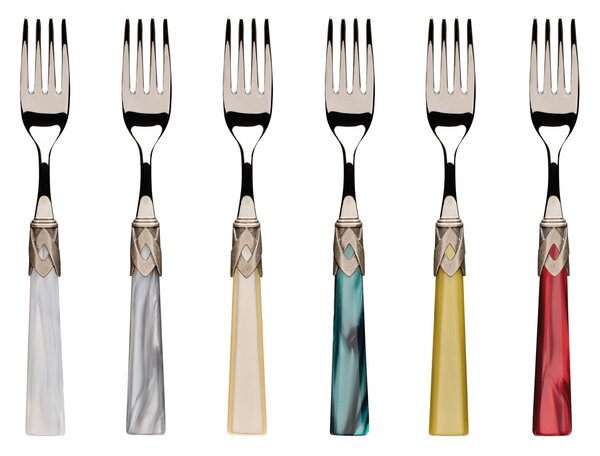 CAPRI Antique Ring, 6 Place Settings, 24-Piece Cutlery Set in Polished 18/10 Stainless Steel 2.5 mm Thickness, Mother-of-Pearl Acrylic Handle with Antiqued Metal Ring, Dishwasher Safe