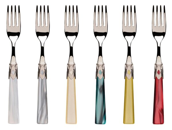 CAPRI Polished Bezel and Steel 6 Place Settings, Cutlery Set 24 Pieces in Polished 18/10 Stainless Steel 2.5 mm Thickness, Mother-of-Pearl Acrylic Handle with Polished Stainless Steel Bezel Dishwasher Safe