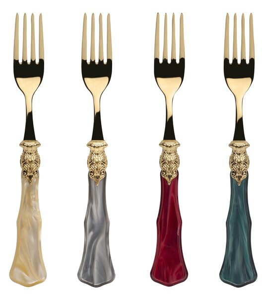 GINEVRA TUTTO ORO, 6 place settings, Cutlery set 24 pieces in polished 18/10 stainless steel 2.5 mm thickness Acrylic handle with mother-of-pearl effect and antique-look metal ring Dishwasher safe GINEVRA OLD GOLD