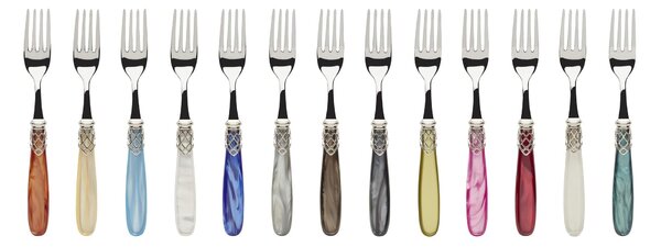 FRANCE LUCIDO, 6 place settings, 24 piece cutlery set in polished 18/10 stainless steel 2.5 mm thick, mother-of-pearl acrylic handle with shiny silver effect ring, dishwasher safe