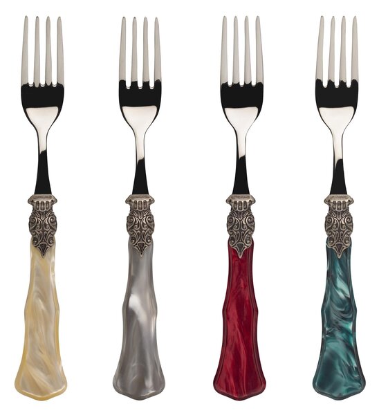 GINEVRA ANTICO, 6 place settings, 24 piece cutlery set in polished 18/10 stainless steel 2.5 mm thickness, pearl acrylic handle with antiqued metal ring, dishwasher safe