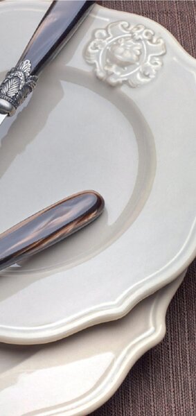 ISCHIA Polished Ring and Stainless Steel, 6 Place Settings, 24-Piece Cutlery Set in Polished 18/10 Stainless Steel 2.5 mm Thick, Mother-of-Pearl Acrylic Handle with Polished Metal Effect Ring, Dishwasher Safe