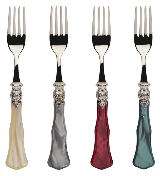 GINEVRA ANTICO, 6 place settings, 24 pieces cutlery set in polished 18/10 stainless steel 2.5 mm thickness, handle in pearlescent acrylic with antiqued metal ring, dishwasher safe