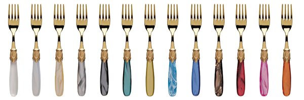 Ischia 24-Piece Cutlery Set with Polished Gold Ring and Mother-of-Pearl Acrylic Handle in 18/10 Polished Stainless Steel, 2.5 mm Thickness