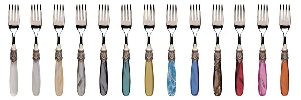 ISCHIA Antique Ring and Steel, 6 Place Settings, 24-Piece Cutlery Set in Polished 18/10 Stainless Steel Thickness 2.5 mm, Handle in Pearly Acrylic with Antiqued Metal Ring, Dishwasher Safe