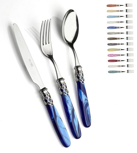 4-Piece Table Setting FRANCE Glossy Ring Polished 18/10 Stainless Steel Cutlery 2.5mm Thick Mother-of-Pearl Acrylic Handle with Metal Ring Glossy Effect
