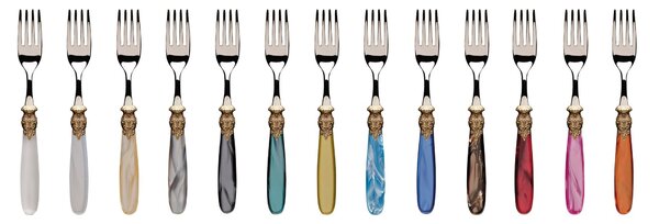 PARIS GOLD and STEEL, 6 Place Settings, 24 Piece Cutlery Set in Polished 18/10 Stainless Steel 2.5 mm Thickness, Mother-of-Pearl Acrylic Handle with Antiqued Metal Ring, Dishwasher Safe