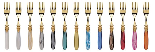 PARIS ALL GOLD, 6 place settings, 24 pieces cutlery set in polished 18/10 stainless steel 2.5 mm thickness, Mother-of-pearl acrylic handle with gold ring, dishwasher safe