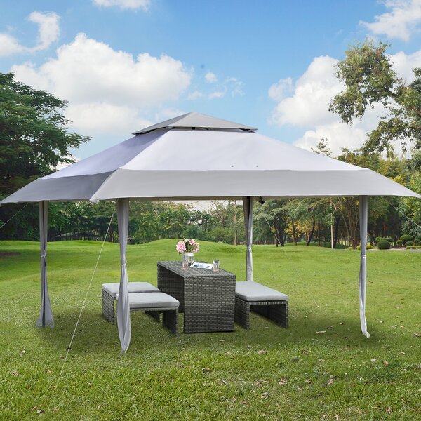 Outsunny Pop-up Canopy Gazebo Tent with Roller Bag & Adjustable Legs Outdoor Party, Steel Frame, 4 x 4m White & Grey