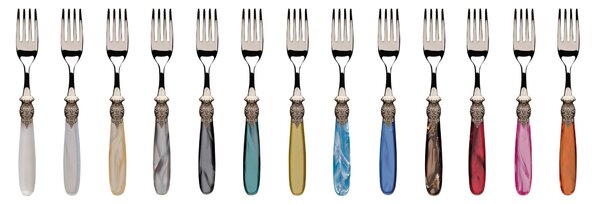 PARIS ANTICO, 6 place settings, 24 piece cutlery set in polished 18/10 stainless steel 2.5 mm thickness Acrylic mother-of-pearl methacrylate handle with antiqued effect ring dishwasher safe