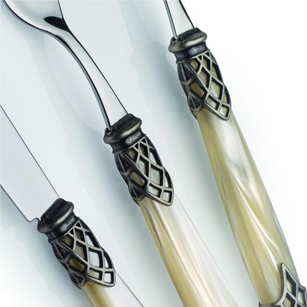 Dubai Antico 4-piece table setting cutlery set in polished 18/10 stainless steel 2.5 mm thickness Mother-of-pearl acrylic handle with antique ring dishwasher safe