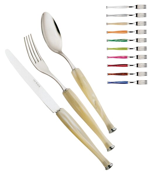 MOTIVI 4-piece cutlery set for one place setting in polished 18/10 stainless steel 2.5 mm thickness with mother-of-pearl acrylic handle dishwasher safe