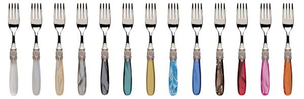 ISCHIA 4 Piece Cutlery Set with Polished Stainless Steel 18/10, 2.5 mm Thickness and Mother-of-Pearl Acrylic Handle with Polished Stainless Steel Effect Metal Ring