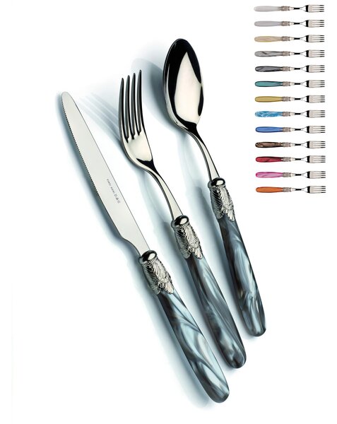 ISCHIA 4 Piece Cutlery Set with Polished Stainless Steel 18/10, 2.5 mm Thickness and Mother-of-Pearl Acrylic Handle with Polished Stainless Steel Effect Metal Ring