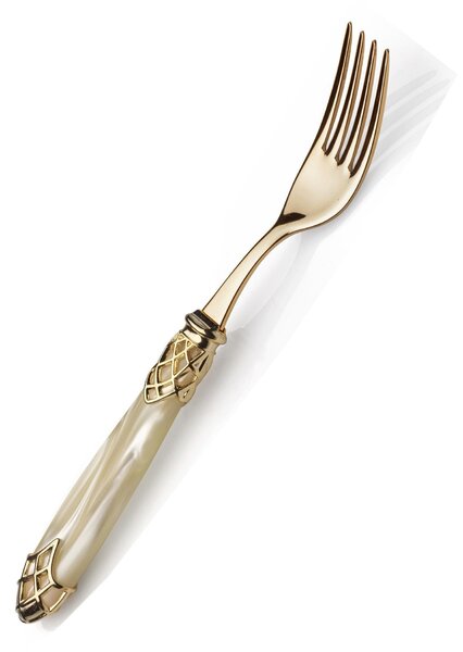 Dubai Loose Table Fork with Gold Ring and Gold Cutlery, Pearlised Acrylic Handle with Gold Ring, All Gold Finish, Name: Dubai All Gold