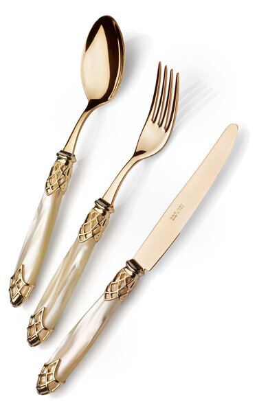 Dubai Ghiera Oro Loose Table Spoon and Gold Cutlery with Pearl Acrylic Handle and Gold Ring Finish All Gold Name: Dubai Tutto Oro