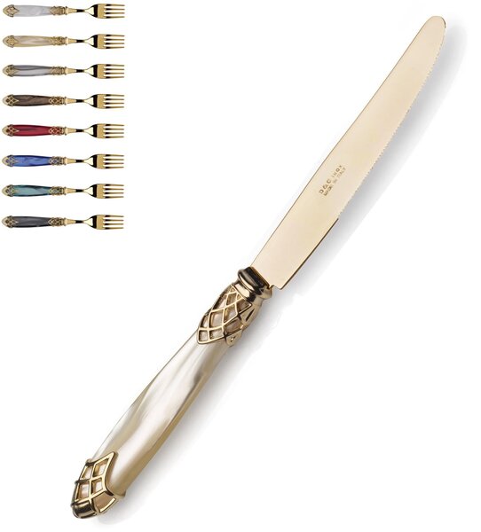Loose Dubai Table Knife with Gold Ring and Gold Cutlery, Acrylic Mother-of-Pearl Handle with Golden Ring, All Gold Finish, Name: Dubai All Gold