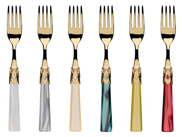 CAPRI Full Gold Loose Table Fork in 18/10 Stainless Steel with Mother-of-Pearl Acrylic Handle and Gold Ring, Gold Finish