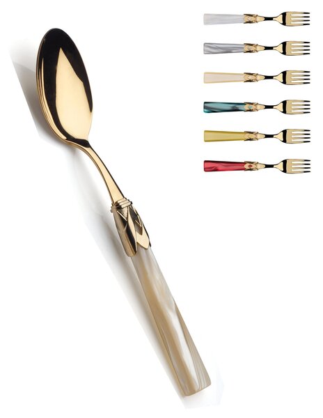 Capri All Gold 18/10 Stainless Steel Table Spoon with Mother-of-Pearl Acrylic Handle and Gold Ring, Loose Soup Spoon