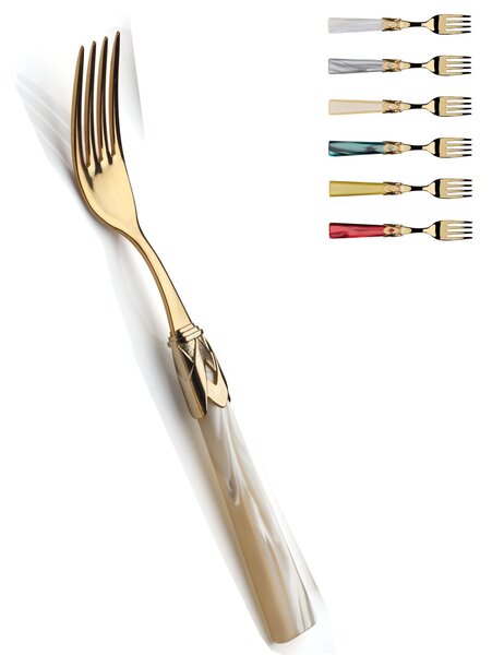CAPRI Full Gold Loose Table Fork in 18/10 Stainless Steel with Mother-of-Pearl Acrylic Handle and Gold Ring, Gold Finish
