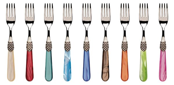 ROMA ANTICO, 6 Place Settings, 24-Piece Cutlery Set in Polished 18/10 Stainless Steel 2.5 mm Thickness, Mother-of-Pearl Effect Acrylic Handle with Antiqued Metal Ring, Dishwasher Safe