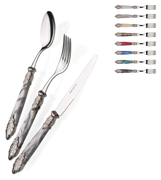 Versailles Polished 4-Piece Cutlery Set, 1 Table Setting with 18/10 Stainless Steel, Mother-of-Pearl Acrylic Handle and Antique Double Ring, Glossy Finish