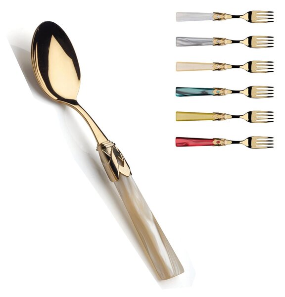 CAPRI Loose Coffee Spoon All Gold in 18/10 Stainless Steel with Mother-of-Pearl Acrylic Handle and Gold Ring, Gold Finish