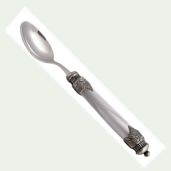 Arianna Coffee Spoon Set of 6 Spoons in 18.10 AISI430 Steel 16.5 cm Length Mother-of-Pearl Effect with Metal Ring Dishwasher Safe Grey