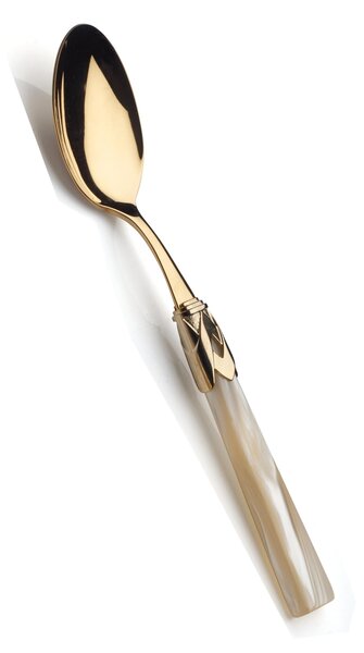 Capri All Gold 18/10 Stainless Steel Table Spoon with Mother-of-Pearl Acrylic Handle and Gold Ring, Loose Soup Spoon