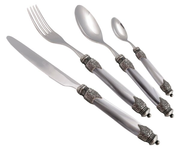 4 Piece Arianna Cutlery Set in 18/10 Stainless Steel with 2.5 mm Thick Grey Pearl Effect Plexiglass Handle