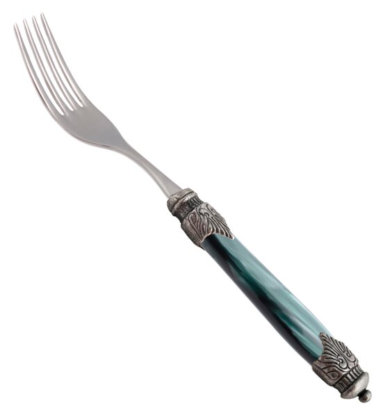Arianna Table Fork Set of 6 Pieces in 18.10 Stainless Steel Length 22.5 cm with Plexiglas Handle and Antiqued Ring Dishwasher Safe Green
