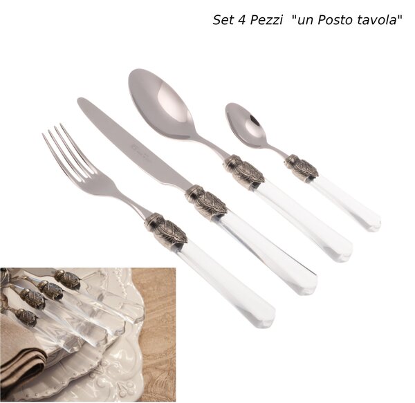 4-Piece VITTORIA Cutlery Set with Transparent Plexiglass Handle and 2.5 mm Thick 18/10 Stainless Steel