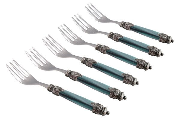 ARIANNA Dessert Fork Set of 6 Pieces in 18/10 Stainless Steel with 2.5 mm Plexiglass Handle in Pearl Effect Green Colour