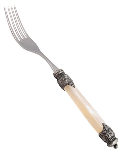 Arianna Table Fork Set of 6 Pieces in 18.10 Steel Length 22.5 Plexiglass Handle with Antique Ring Dishwasher Safe Ivory