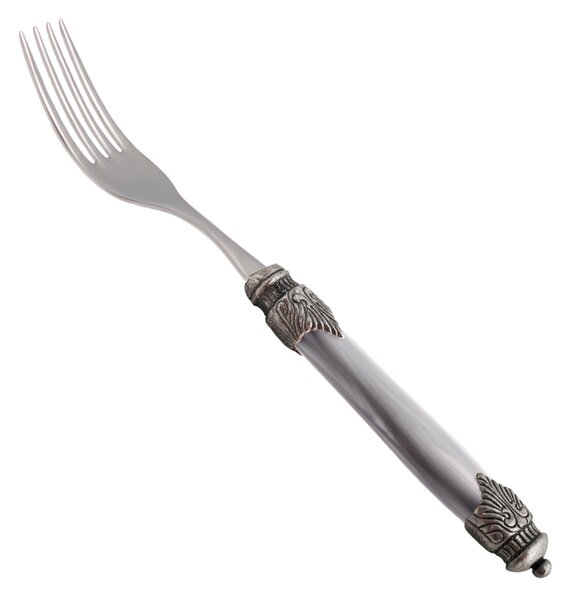 Arianna Table Fork Set of 6 Pieces in 18.10 Steel Length 22.5 Plexiglas Handle with Antique Ring Dishwasher Safe Grey