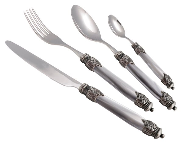 Arianna 24-Piece Cutlery Set for 6 Table Settings, 2.5 mm Mother-of-Pearl Effect Plexiglass Handle, Stainless Steel 18/10, Grey, in Gift Packaging