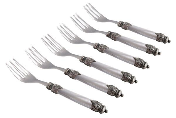 ARIANNA 6 Piece Dessert Forks Set in 18/10 Stainless Steel with 2.5 mm Grey Coloured Mother-of-Pearl Effect Plexiglass Handle