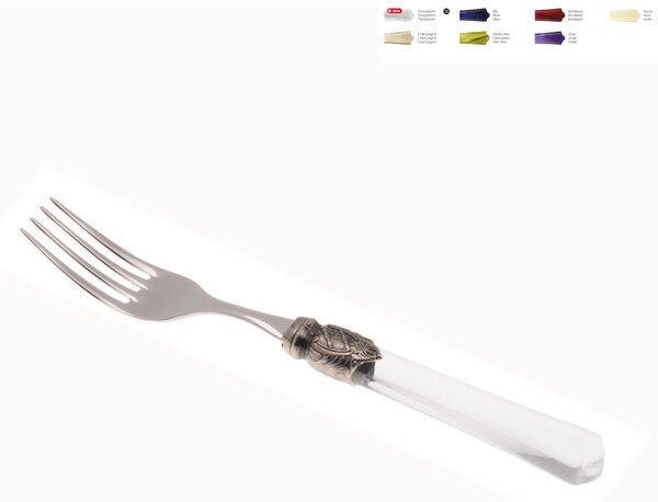 VITTORIA Table Fork Set of 6 Pieces in 18.10 Steel Length 22.5 Plexiglas Handle with Aged Washer Dishwasher Safe Transparent Name: vittoria