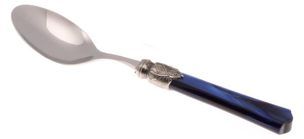 VITTORIA Table Spoon 6-Piece Set in 18.10 Steel Length 22.5 Plexiglas Handle with Antique Ring Dishwasher Safe Blue