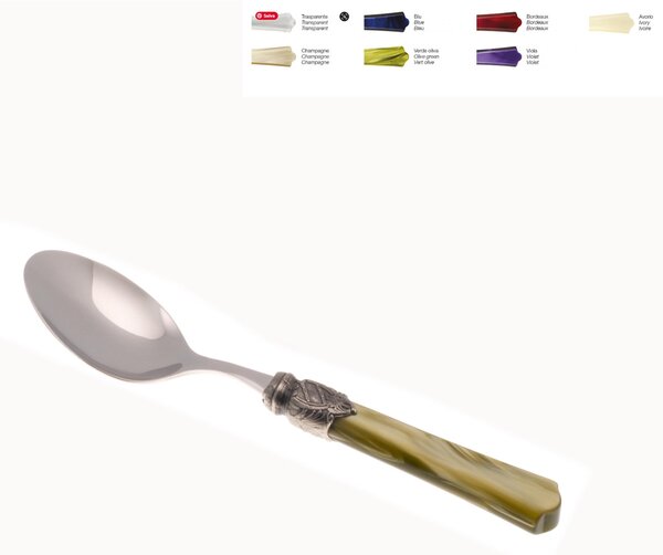 VITTORIA Coffee Spoon Set of 6 Pieces in 18.10 Steel Length 16 cm Handle in Plexiglas with Antique Ring Dishwasher Safe Green