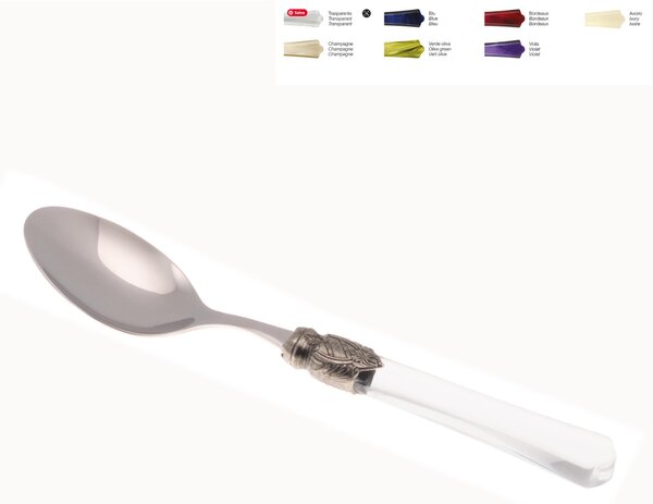 VITTORIA Table Spoon Set of 6 Pieces in 18.10 Steel Length 22.5 cm Handle in Plexiglas with Antiqued Ring Dishwasher Safe Transparent
