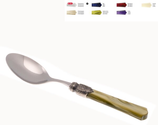 VITTORIA Table Spoon Set of 6 Pieces in 18.10 Steel Length 22.5 cm with Plexiglas Handle and Antique Ring Dishwasher Safe Green